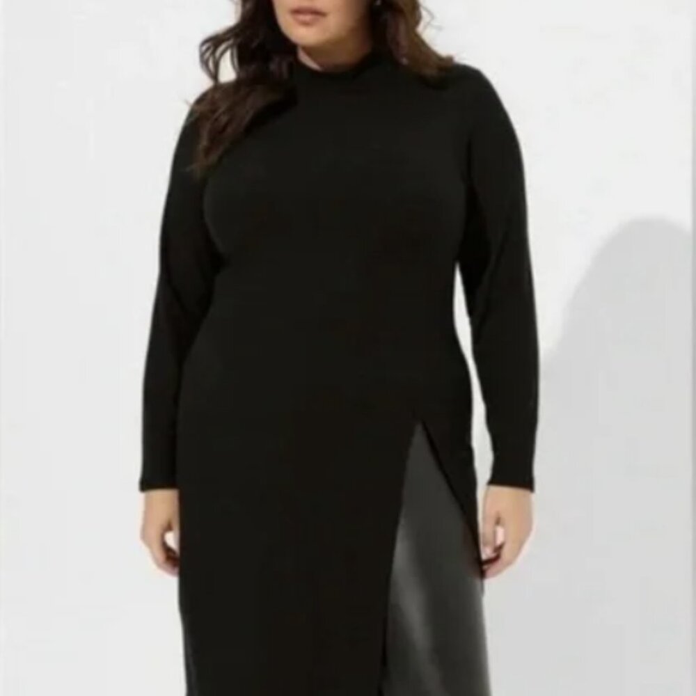 Torrid Long Super Soft, Rib Knit, High Slit, Mock Neck, Long Sleeve Dress Size 4